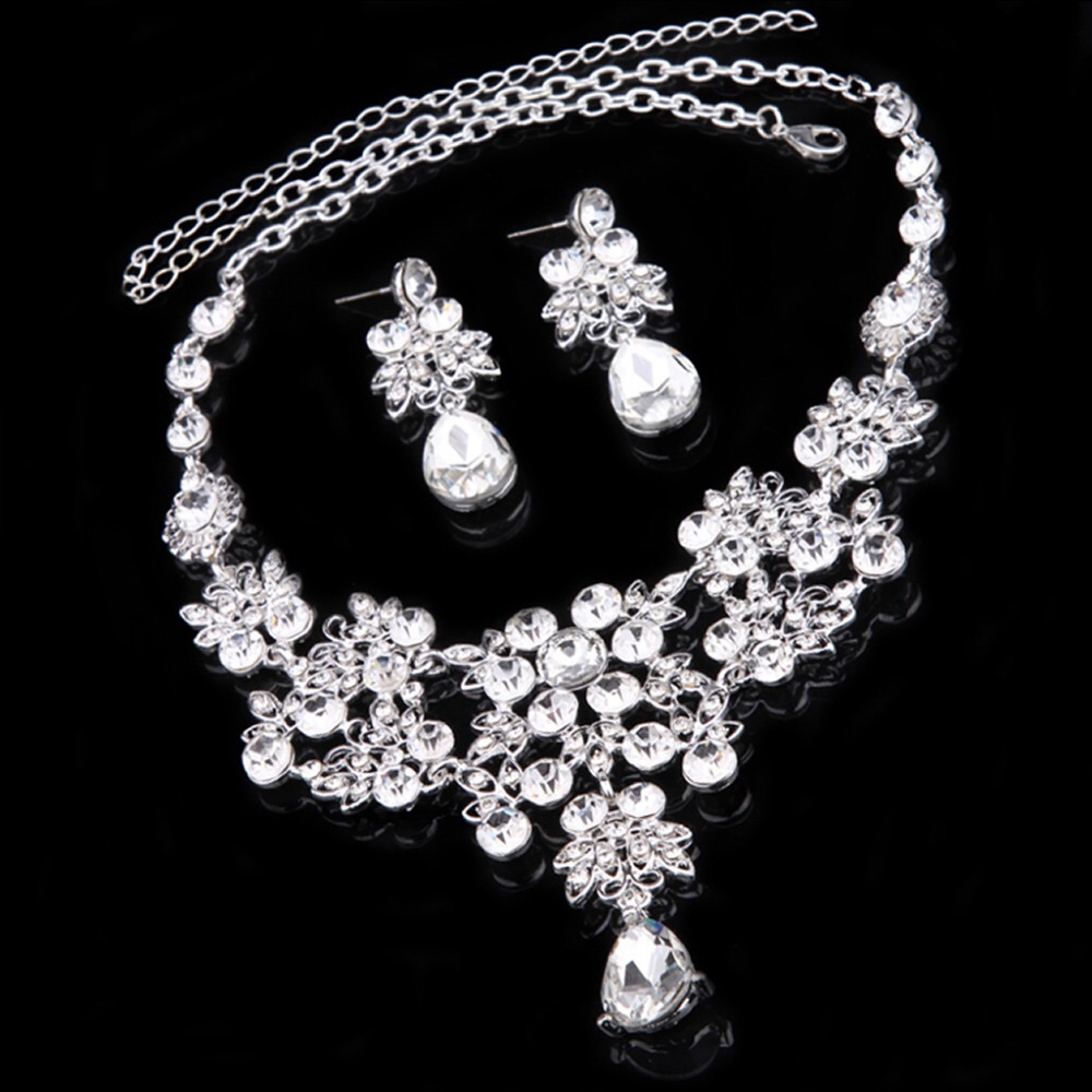 Bridal Crystal Rhinestone Necklace and Earring Set - Picture 4 of 9
